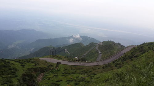 High angle view of mountains against sky