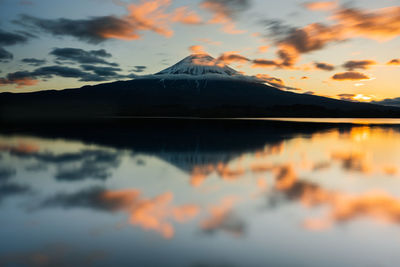 Scenic view of lake against sky during sunset