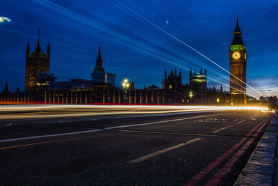 Light trails on road at night