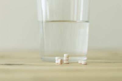 Close-up of dentures on table