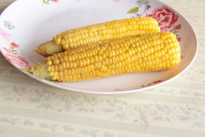 High angle view of bread in plate on table