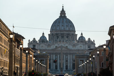 Panoramic view of buildings in city against clear sky
