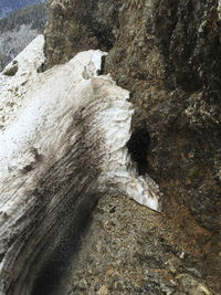 High angle view of rock formation on sea shore