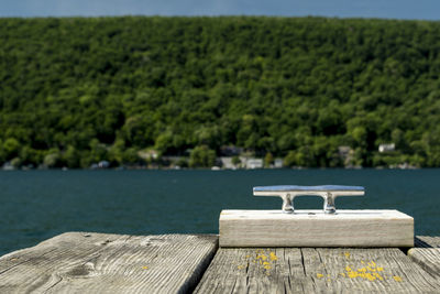 Close-up of cleat on pier