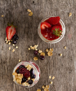 High angle view of strawberries in bowl