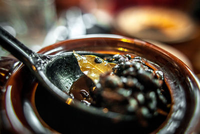 Close-up of ice cream in bowl on table