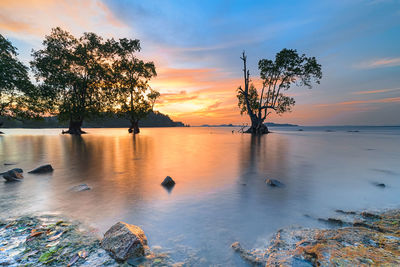 Scenic view of sea against sky during sunset