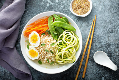 High angle view of food in plate on table
