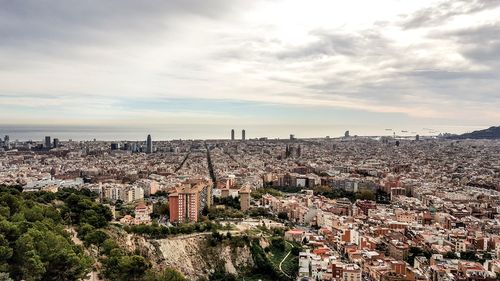 High angle shot of townscape against sky