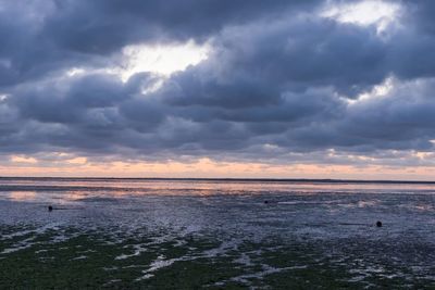 Scenic view of sea against sky at sunset