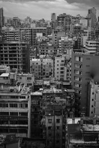 High angle view of buildings in city