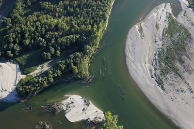 Aerial photo of gravel bars on the drava river