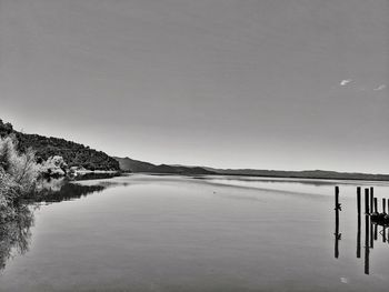 Scenic view of lake against clear sky