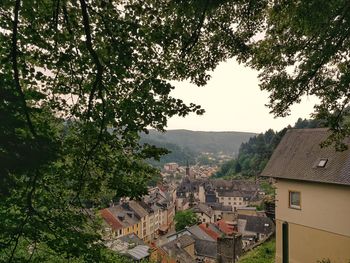 High angle view of townscape against sky