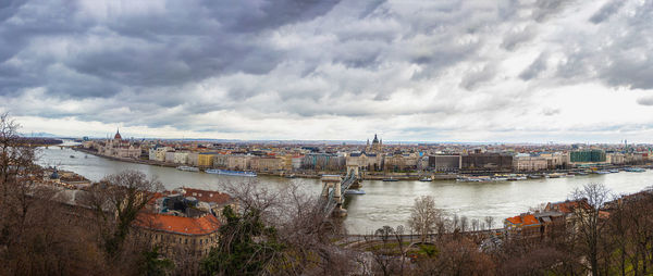 Panoramic view of river and buildings against sky