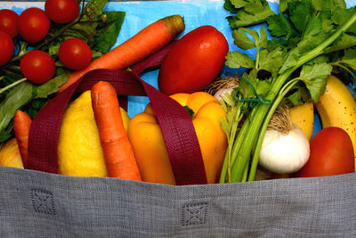 High angle view of fruits and vegetables