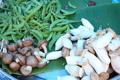 High angle view of chopped vegetables in market