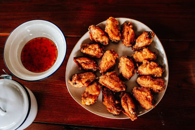 High angle view of food in plate on table