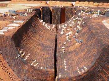 High angle view of rusty metallic structure