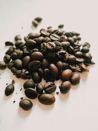 High angle view of coffee beans on table