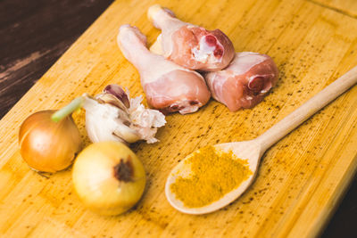 High angle view of vegetables on table