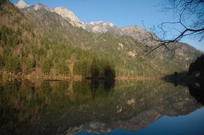 Scenic view of lake with mountains in background