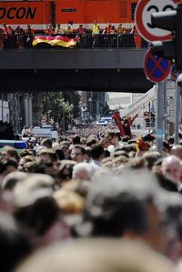 Crowd on street in city