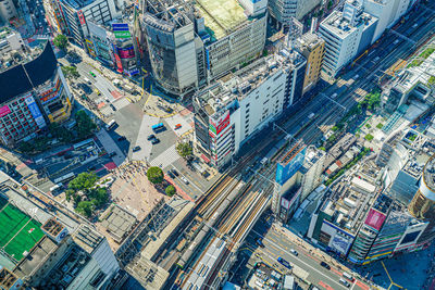 High angle view of city street and buildings