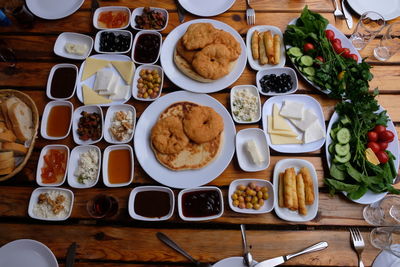 High angle view of meal served on table