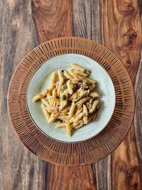 High angle view of food in plate on table