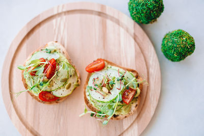 High angle view of fruits served on table