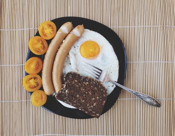 High angle view of breakfast served on table