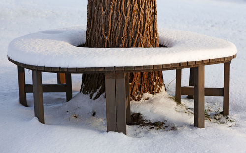 Snow covered field by trees during winter