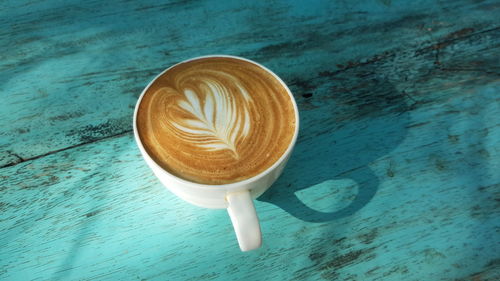High angle view of coffee on table