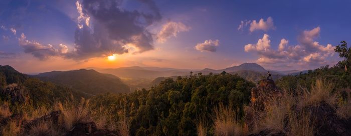 Panoramic view of landscape against sky during sunset