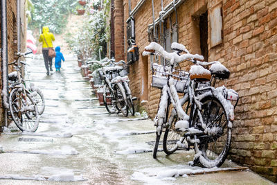 Bicycle on street in winter