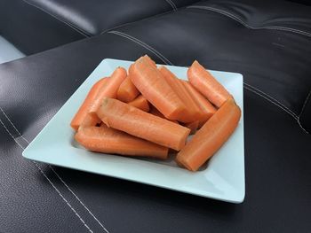 High angle view of chopped vegetables on table