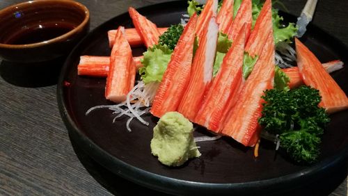 High angle view of vegetables in plate