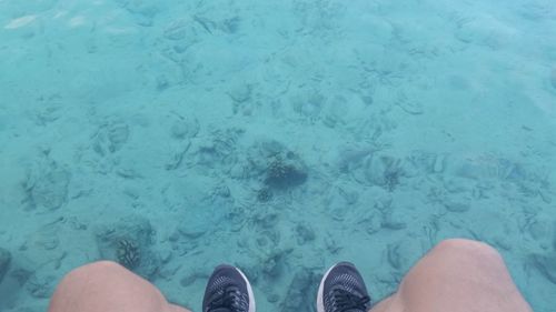 Low section of people standing in sea