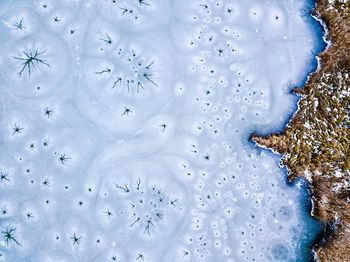 High angle view of snow on land