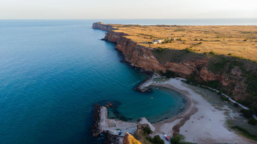 A scenic sunset over the bolata coast, kaliakra region in bulgaria - aerial drone shot