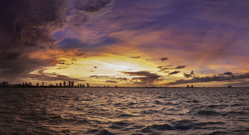 Scenic view of sea against orange sky