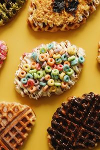 High angle view of cupcakes on table