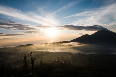 Sunrise view from mount batur on bali, indonesia