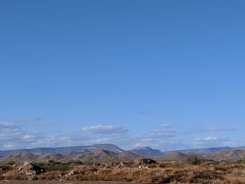 Scenic view of landscape against blue sky