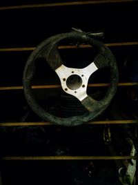 Close-up of metal structure against black background