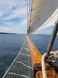Cropped image of sailboat on sea against sky
