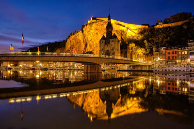 Night view of dinant town, belgium