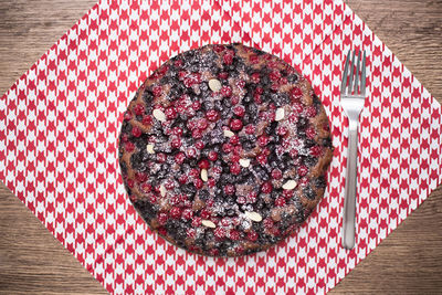 High angle view of cake on table