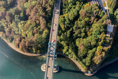 High angle view of bridge amidst trees